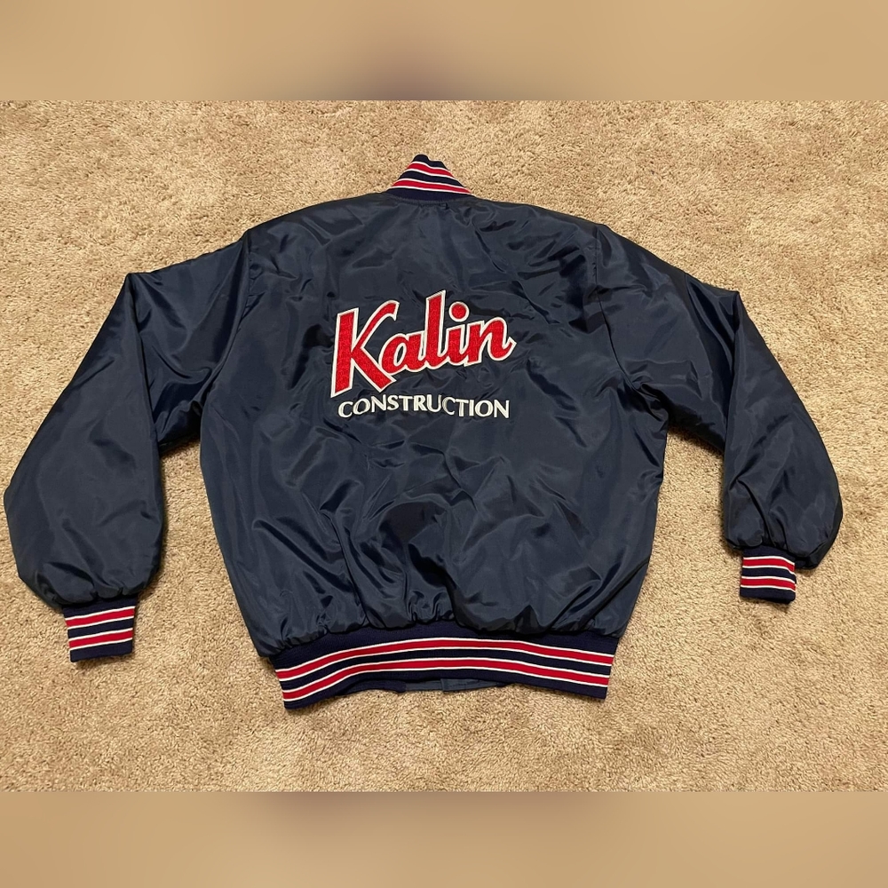 Vintage GEM Sportswear Men’s Bomber Jacket Blue Red Nylon Snap USA Made Size XL